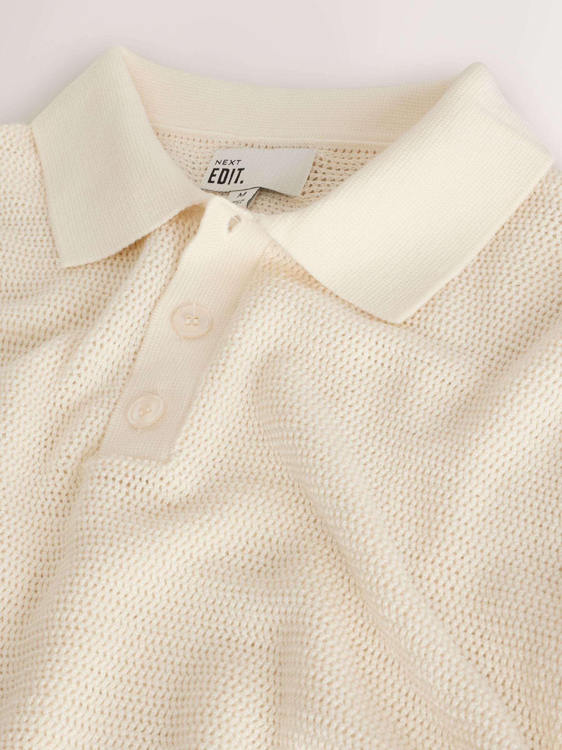 Buy Ecru White EDIT Regular Fit Short Sleeve Open Knit Polo Shirt