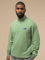 Penfield Green Mens Textured Stripe Half Zip Funnel Sweat Top - Image 1 of 6