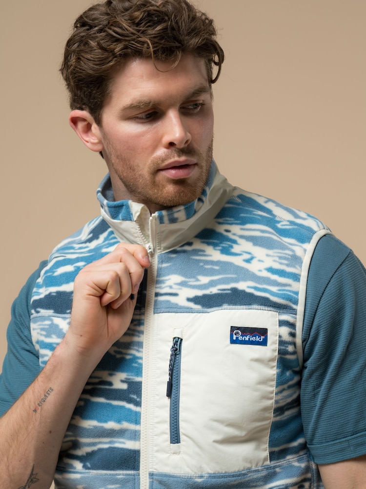 Penfield Blue Mens Bay Jacquard Microfleece Gilets - Image 2 of 5 Penfield Blue Mens Bay Jacquard Microfleece Gilets - Image 2 of 5