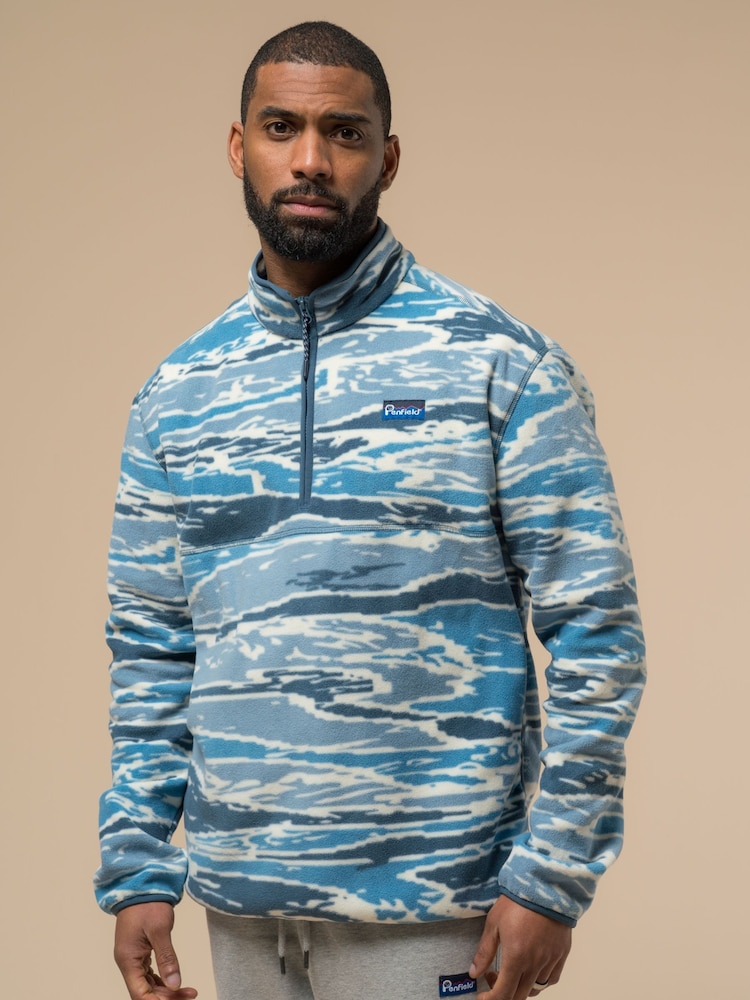 Penfield Blue Mens Bay Jacquard Microfleece 1/4 Zip Sweat Top - Image 1 of 3 Penfield Blue Mens Bay Jacquard Microfleece 1/4 Zip Sweat Top - Image 1 of 3