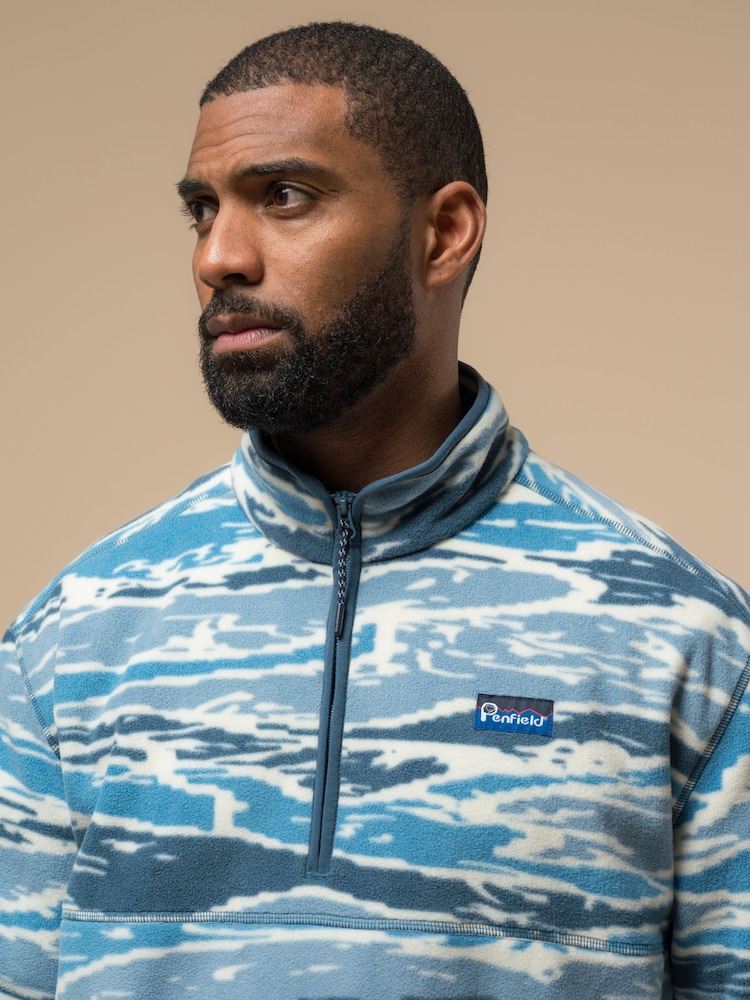 Penfield Blue Mens Bay Jacquard Microfleece 1/4 Zip Sweat Top - Image 2 of 3 Penfield Blue Mens Bay Jacquard Microfleece 1/4 Zip Sweat Top - Image 2 of 3