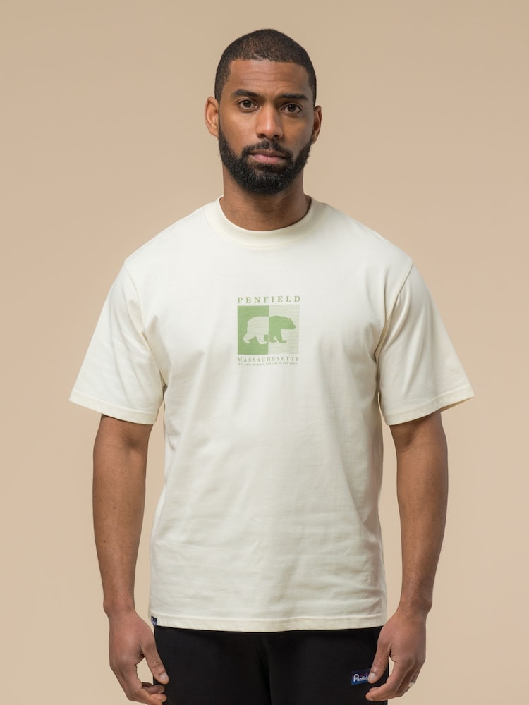 Cream - Penfield moška majica s kontrastnimi črtami in grafiko medveda - Slika 1 iz 6