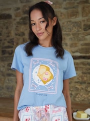 Threadbare Blue Graphic Print Shortie 100% Cotton Pyjamas Set - Image 4 of 4