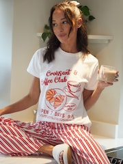 Threadbare Red Graphic Print Striped 100% Cotton Pyjamas Set - Image 1 of 4