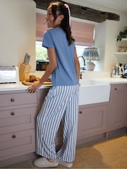 Threadbare Blue Graphic Print Striped 100% Cotton Pyjamas Set - Image 4 of 4