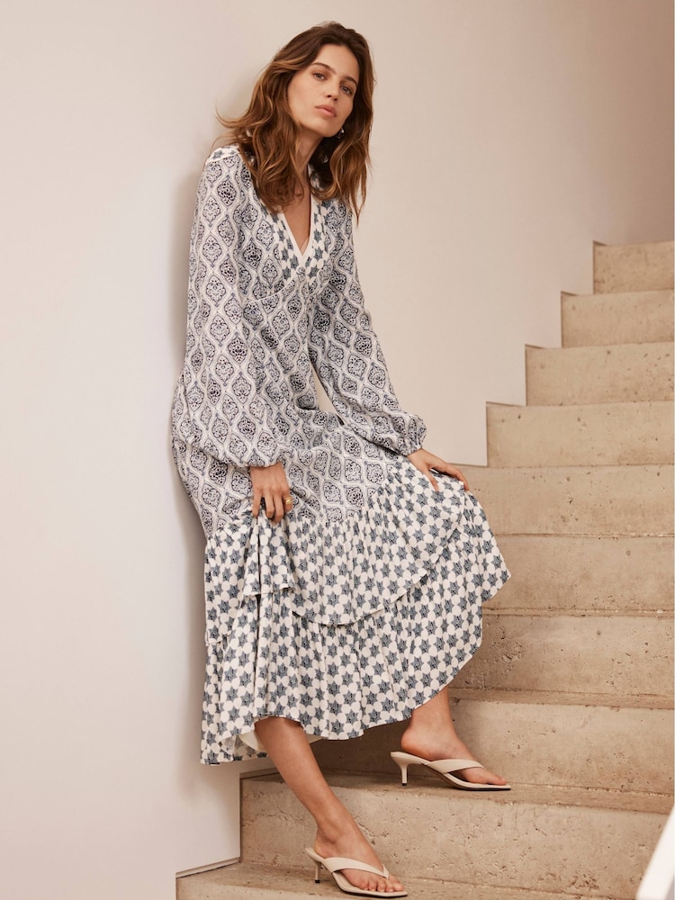 Mint Velvet Blue Geo Mixed Print Midi Dress - Image 5 of 9