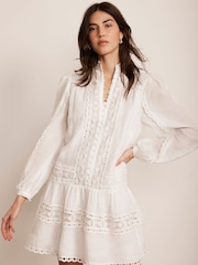 Mint Velvet White Lace Detail Mini Dress - Image 2 of 8