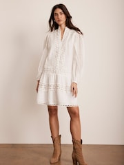 Mint Velvet White Lace Detail Mini Dress - Image 3 of 8