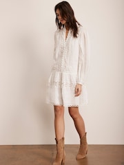 Mint Velvet White Lace Detail Mini Dress - Image 5 of 8