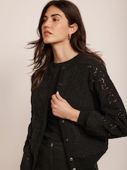 Mint Velvet Black Lace Mix Bomber Jacket - Image 3 of 8