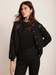 Mint Velvet Black Lace Mix Bomber Jacket - Image 5 of 8
