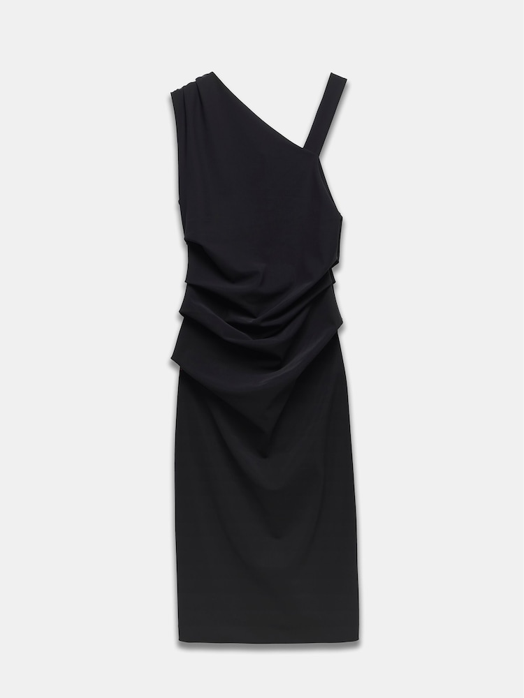 Mint Velvet Black Black Asymmetric Sculpting Midi Dress - Image 7 of 8