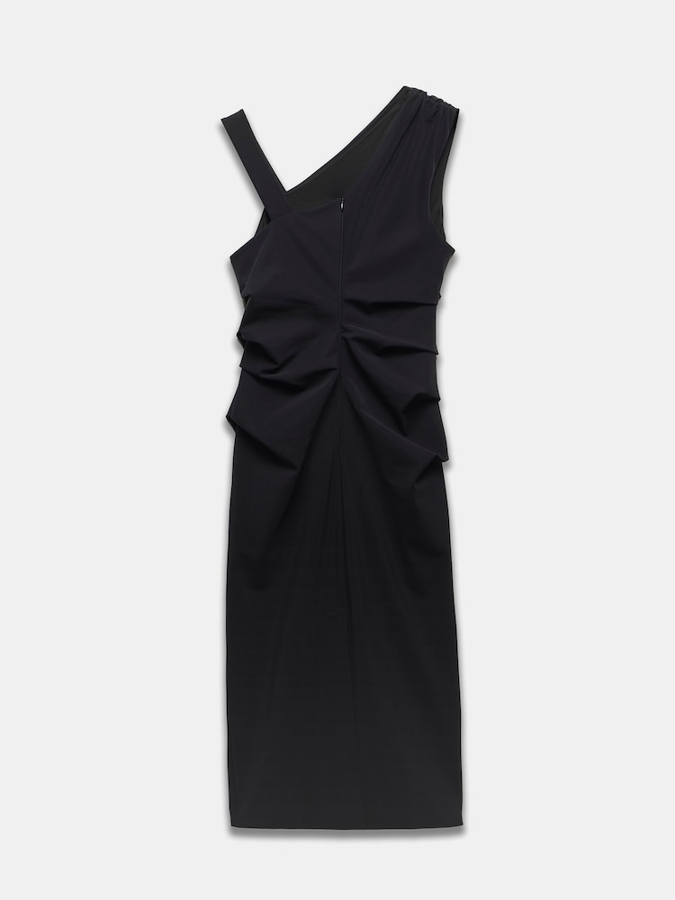 Mint Velvet Black Black Asymmetric Sculpting Midi Dress - Image 8 of 8