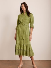 Mint Velvet Green Broderie 100% Cotton Midi Dress - Image 3 of 7