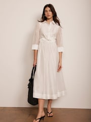 Mint Velvet White Twist Detail Midi Dress - Image 1 of 8
