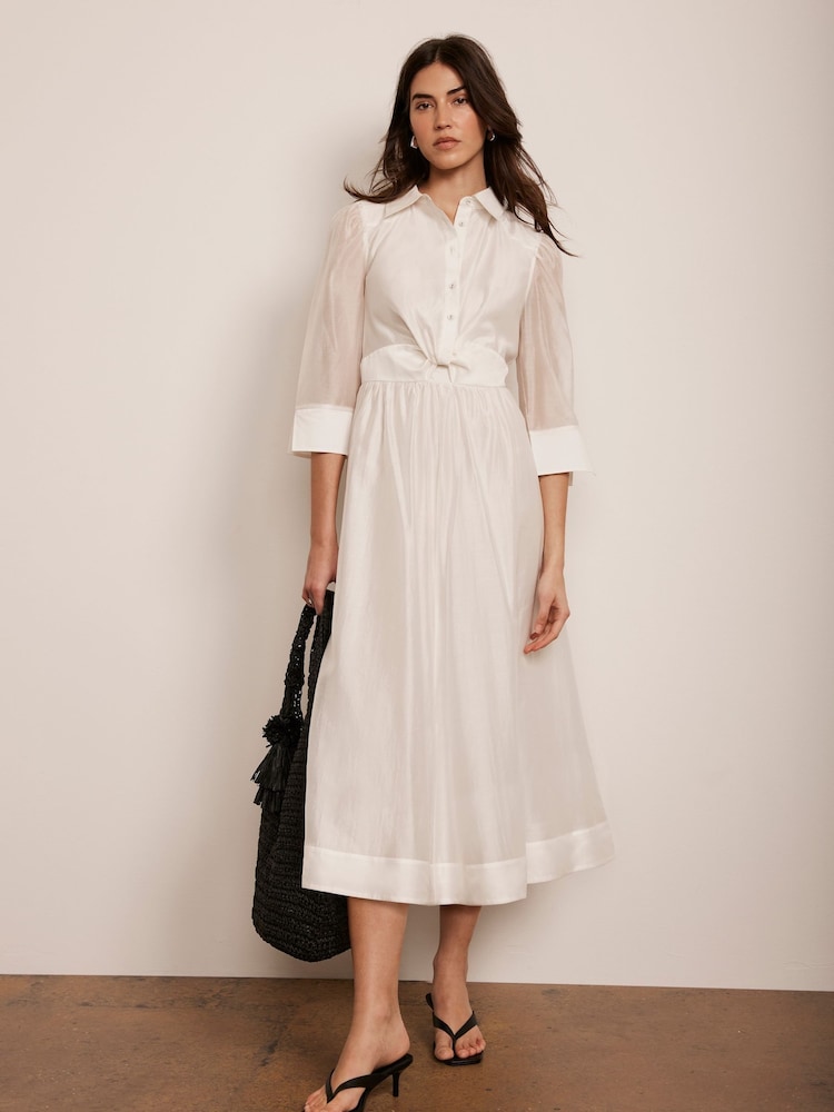Mint Velvet White Twist Detail Midi Dress - Image 1 of 8
