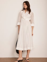 Mint Velvet White Twist Detail Midi Dress - Image 5 of 8