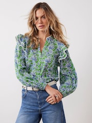 Mint Velvet Green Floral Print 100% Cotton Blouse - Image 1 of 8