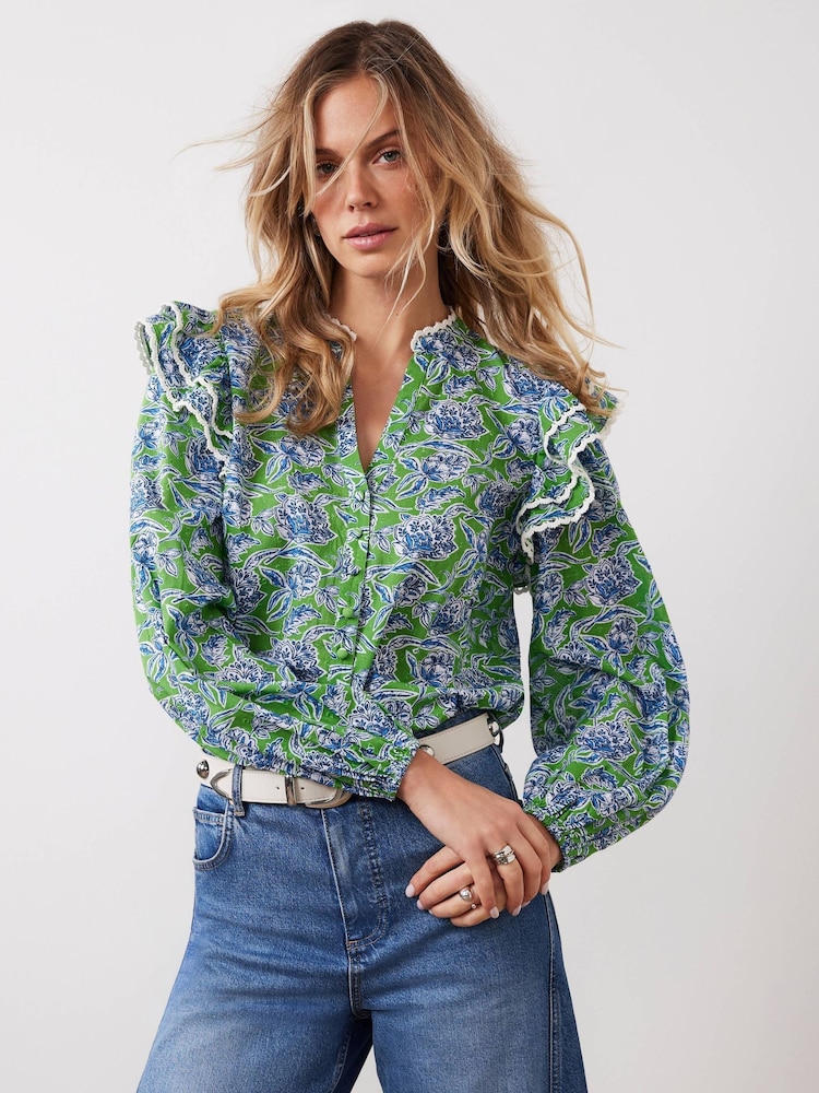 Mint Velvet Green Floral Print 100% Cotton Blouse - Image 1 of 8
