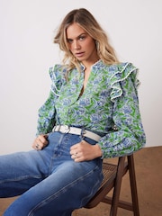 Mint Velvet Green Floral Print 100% Cotton Blouse - Image 3 of 8
