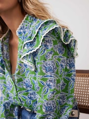 Mint Velvet Green Floral Print 100% Cotton Blouse - Image 4 of 8