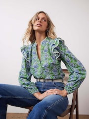 Mint Velvet Green Floral Print 100% Cotton Blouse - Image 5 of 8