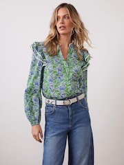 Mint Velvet Green Floral Print 100% Cotton Blouse - Image 6 of 8