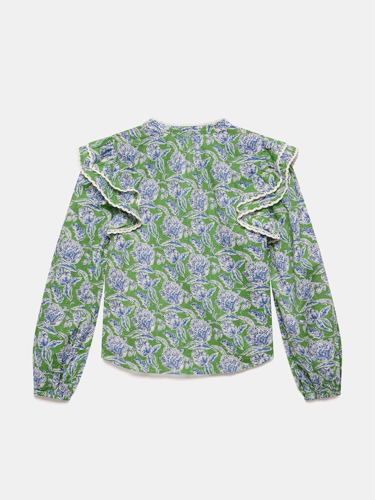 Mint Velvet Green Floral Print 100% Cotton Blouse - Image 8 of 8