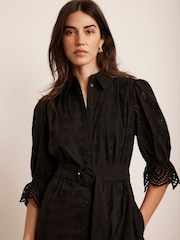 Mint Velvet Black Broderie 100% Cotton Midi Dress - Image 3 of 8