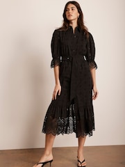 Mint Velvet Black Broderie 100% Cotton Midi Dress - Image 4 of 8