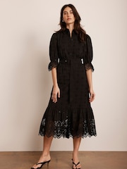 Mint Velvet Black Broderie 100% Cotton Midi Dress - Image 5 of 8