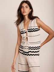 Mint Velvet White Striped Knit 100% Cotton Vest - Image 2 of 8