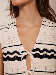 Mint Velvet White Striped Knit 100% Cotton Vest - Image 5 of 8