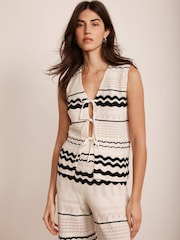 Mint Velvet White Striped Knit 100% Cotton Vest - Image 6 of 8