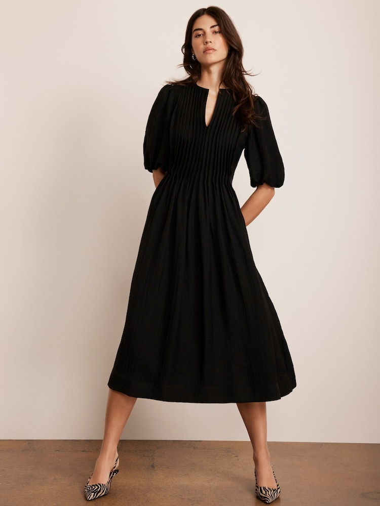 Mint Velvet Black Puff Sleeve Midi Dress - Image 1 of 8 Mint Velvet Black Puff Sleeve Midi Dress - Image 1 of 8