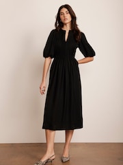 Mint Velvet Black Puff Sleeve Midi Dress - Image 4 of 8