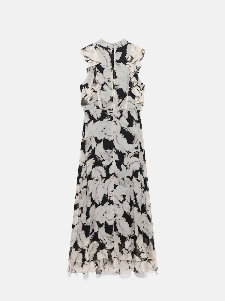 Mint Velvet Black Feather Print Midi Dress - Image 8 of 8