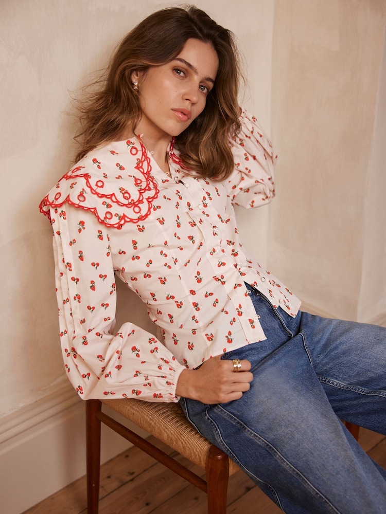 Mint Velvet Cream Strawberry Print 100% Cotton Blouse - Image 1 of 8