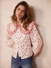 Mint Velvet Cream Strawberry Print 100% Cotton Blouse - Image 2 of 8