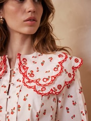 Mint Velvet Cream Strawberry Print 100% Cotton Blouse - Image 3 of 8