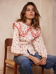 Mint Velvet Cream Strawberry Print 100% Cotton Blouse - Image 4 of 8