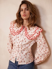 Mint Velvet Cream Strawberry Print 100% Cotton Blouse - Image 5 of 8