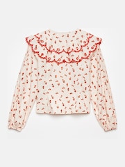 Mint Velvet Cream Strawberry Print 100% Cotton Blouse - Image 7 of 8