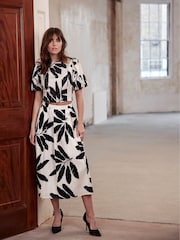 Mint Velvet Cream Palm Print Midi Skirt - Image 2 of 8