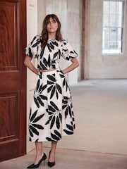 Mint Velvet Cream Palm Print Midi Skirt - Image 3 of 8