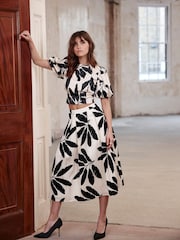 Mint Velvet Cream Palm Print Midi Skirt - Image 6 of 8