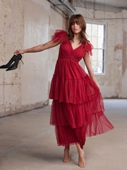 Mint Velvet Red Tulle Ruffle Maxi Dress - Image 1 of 8