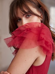 Mint Velvet Red Tulle Ruffle Maxi Dress - Image 6 of 8