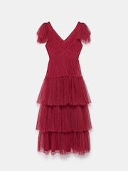 Mint Velvet Red Tulle Ruffle Maxi Dress - Image 7 of 8