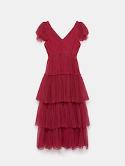 Mint Velvet Red Tulle Ruffle Maxi Dress - Image 8 of 8